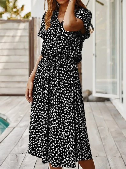 Women’s Midi Dress – Relaxed Fit – Button Front – Short Sleeve – Breathable Blend