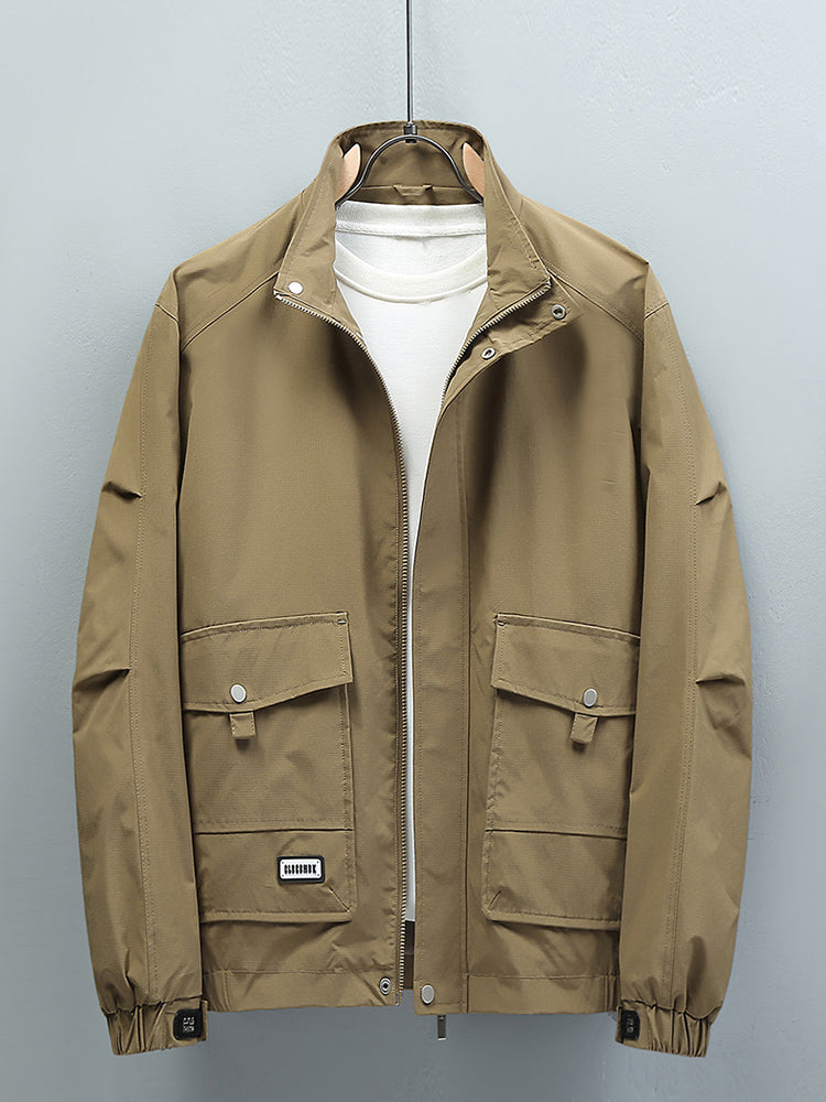 Men’s Casual Jacket - Stand-Up Collar - Full Zip & Button Closure - Adjustable Cuffs