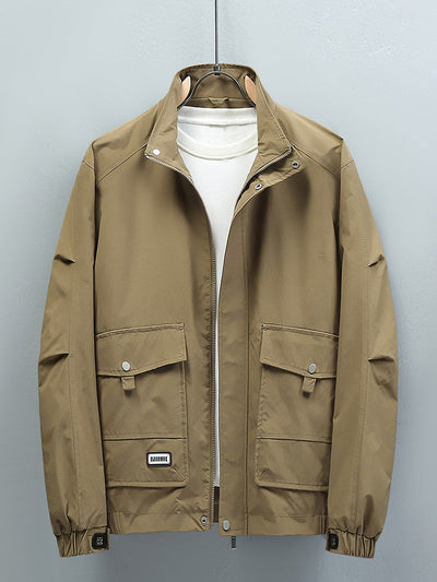 Men’s Casual Jacket - Stand-Up Collar - Full Zip & Button Closure - Adjustable Cuffs