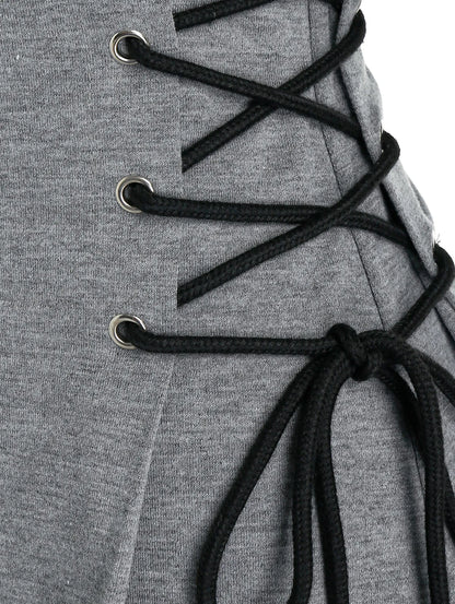 Women's Hooded Mini Dress - A-Line Fit - Lace-Up Sides - Long Sleeve Casual Wear