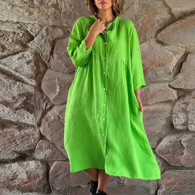 Women's Button-Up Dress - Relaxed Fit - 3/4 Sleeve - Lightweight Breathable