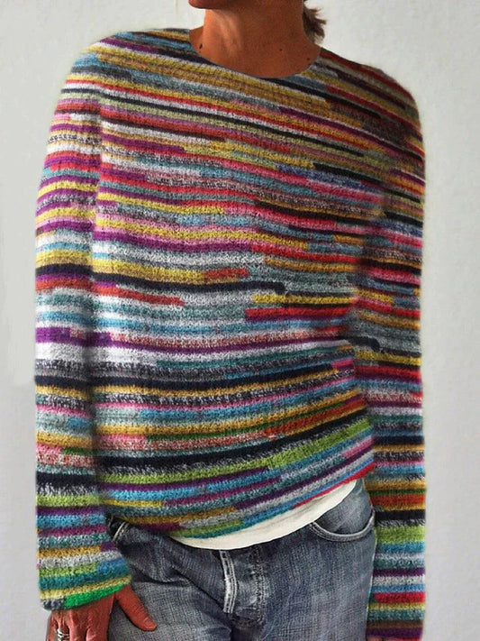 Women’s Sweater – Wool Knit – Relaxed Fit – Long Sleeve Striped Pullover Casual Wear