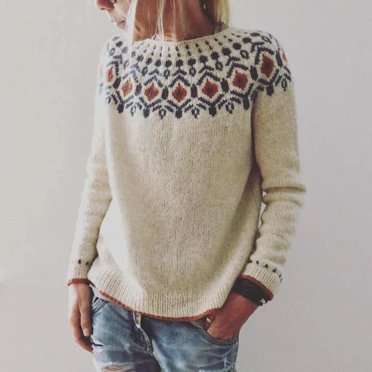 Women’s Pullover Sweater – Relaxed Fit – Wool Blend Knit – Fair Isle Design – Ribbed Trim
