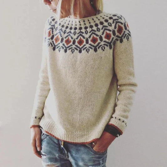 Women’s Pullover Sweater – Relaxed Fit – Wool Blend Knit – Fair Isle Design – Ribbed Trim