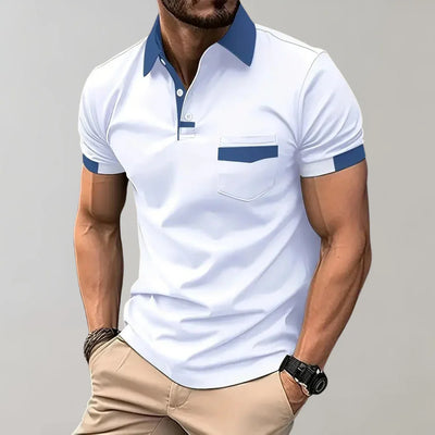Men’s Polo Shirt – Slim Fit – Soft Knit – Chest Pocket – Short Sleeve – Contrast Trim