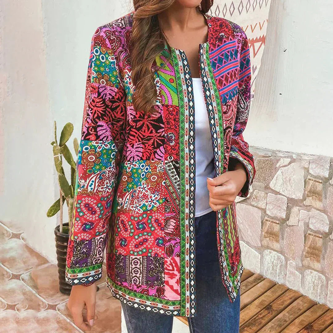 Women’s Cardigan – Soft Knit – Relaxed Fit – Open Front – Patchwork Design