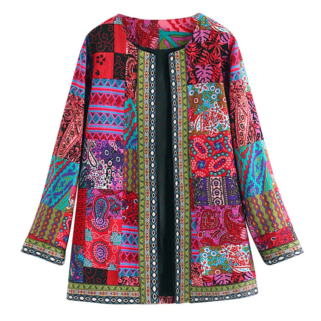 Women’s Cardigan – Soft Knit – Relaxed Fit – Open Front – Patchwork Design
