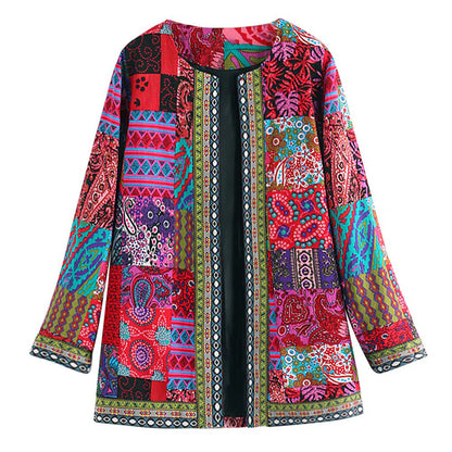 Women’s Cardigan – Soft Knit – Relaxed Fit – Open Front – Patchwork Design