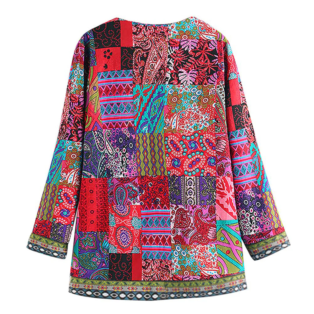 Women’s Cardigan – Soft Knit – Relaxed Fit – Open Front – Patchwork Design