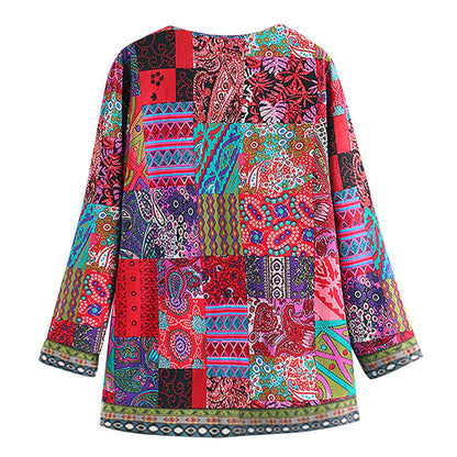 Women’s Cardigan – Soft Knit – Relaxed Fit – Open Front – Patchwork Design