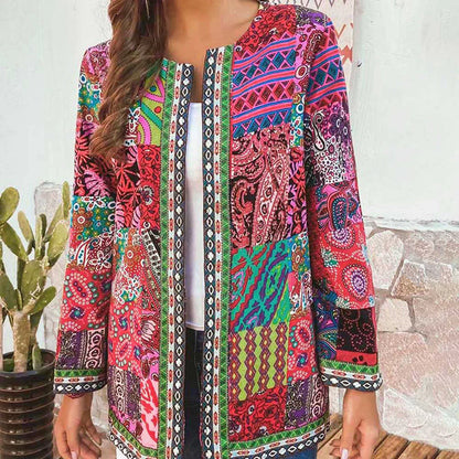Women’s Cardigan – Soft Knit – Relaxed Fit – Open Front – Patchwork Design