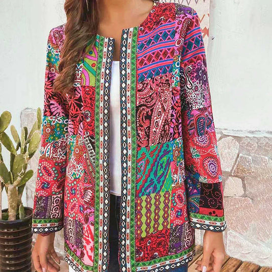 Women’s Cardigan – Soft Knit – Relaxed Fit – Open Front – Patchwork Design