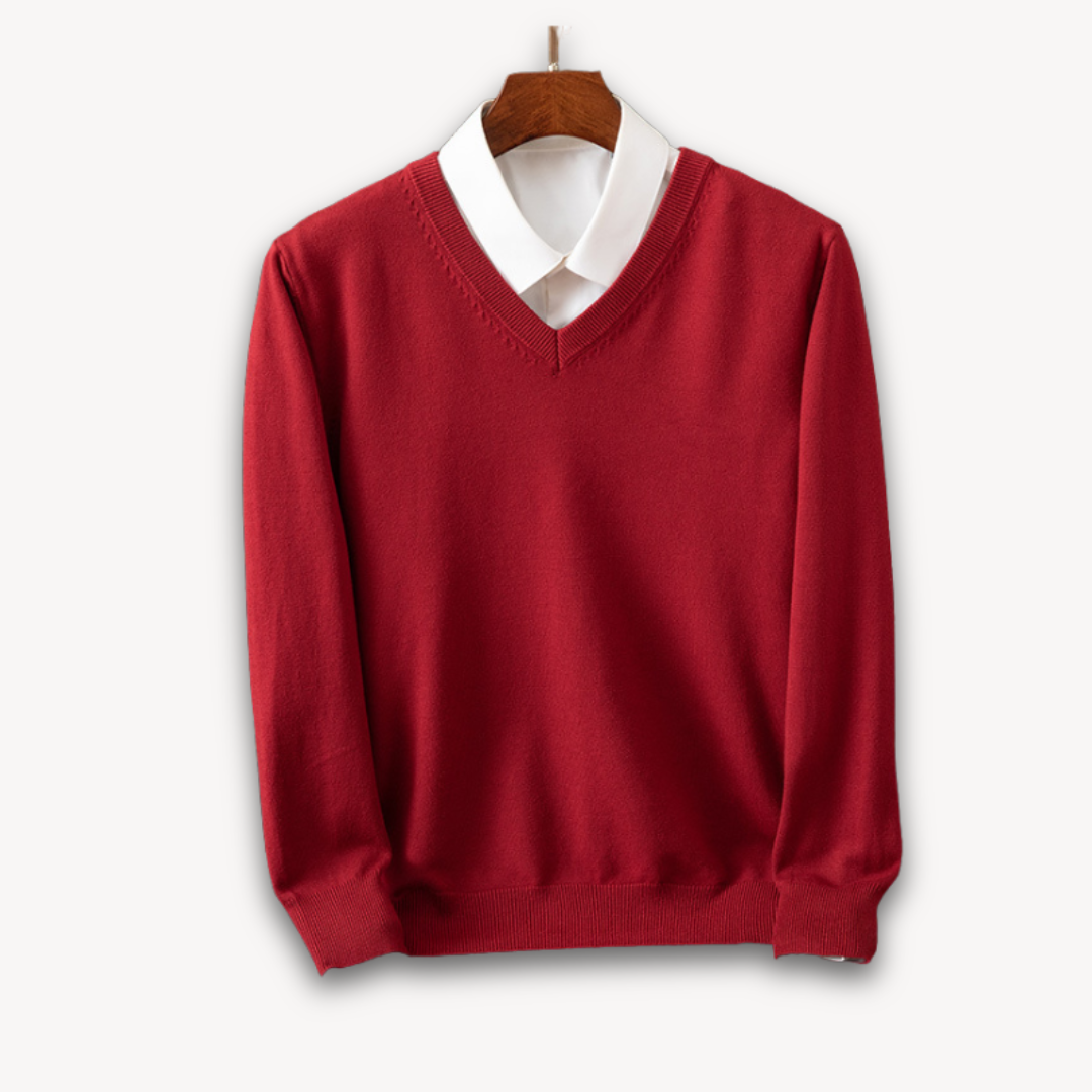 Men’s V-Neck Sweater – Slim Fit – Lightweight Cashmere – Ribbed Trim – Versatile Style