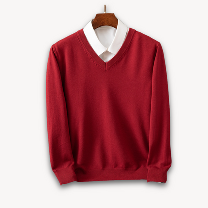 Men’s V-Neck Sweater – Slim Fit – Lightweight Cashmere – Ribbed Trim – Versatile Style