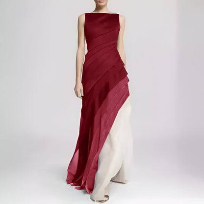 Women’s Evening Gown - Sleeveless Fitted Bodice - Layered Skirt - Elegant Formal Wear