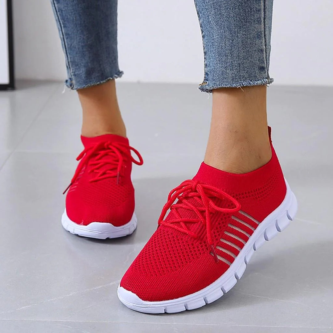 Women's Athletic Sneakers - Breathable Knit - Cushioned Sole - Lightweight Slip-On