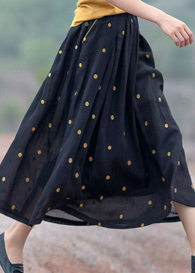 Women’s Midi Skirt – Natural Fibers – Relaxed Fit – Retro Floral Dot Print – With Pockets