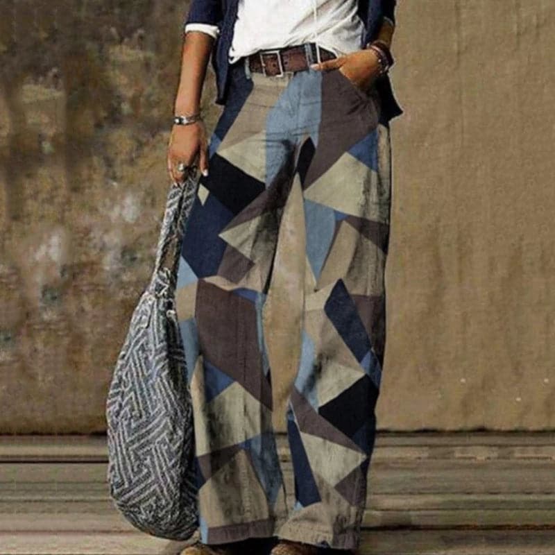 Women’s Wide-Leg Trousers – High Waist – Floral Print – Breathable Blend – Relaxed Fit