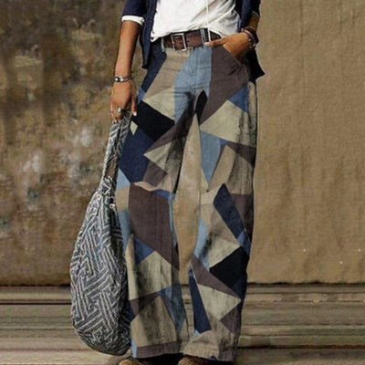 Women’s Wide-Leg Trousers – High Waist – Floral Print – Breathable Blend – Relaxed Fit