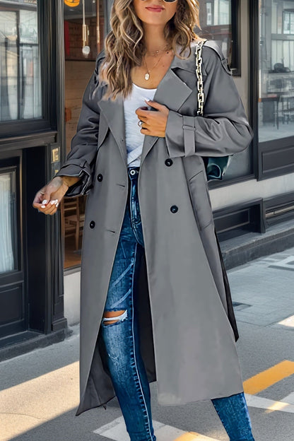 Women’s Trench Coat – Relaxed Fit – Double-Breasted – Belted Waist – Breathable Blend