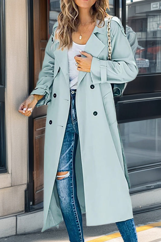 Women’s Trench Coat – Relaxed Fit – Double-Breasted – Belted Waist – Breathable Blend