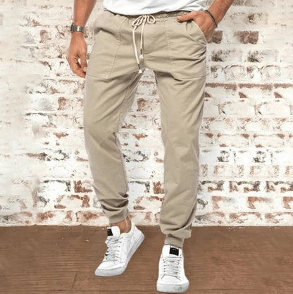 Men’s Jogger Pants - Elastic Waistband - Adjustable Drawstring - Relaxed Fit - Cuffed Ankles