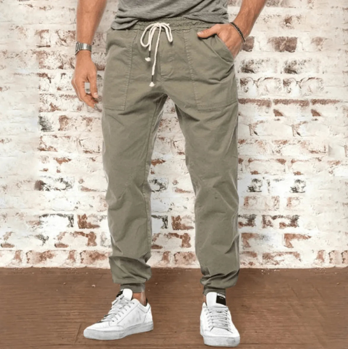 Men’s Jogger Pants - Elastic Waistband - Adjustable Drawstring - Relaxed Fit - Cuffed Ankles