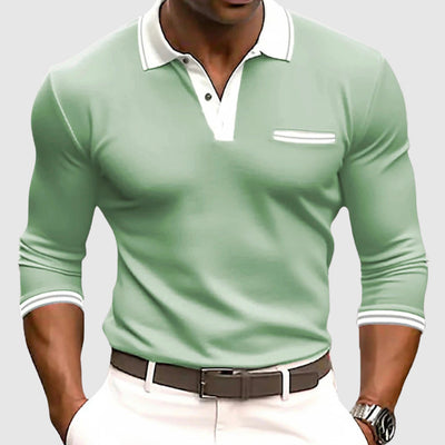 Men’s Long Sleeve Shirt – Slim Fit – Cotton Blend – Polo Collar – Chest Pocket