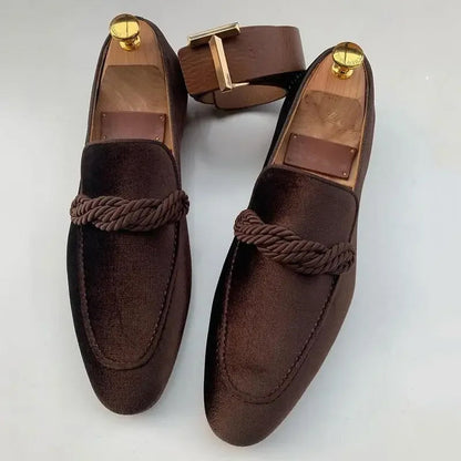 Men’s Loafers – Velvet Slip-On – Braided Detail – Elegant Fit – Dress Style