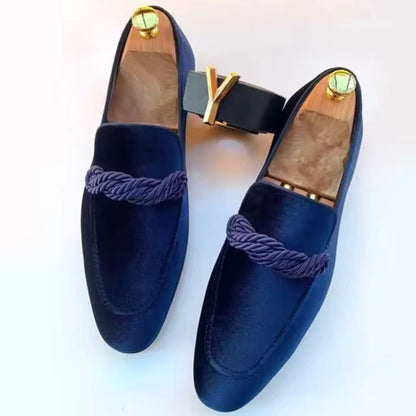 Men’s Loafers – Velvet Slip-On – Braided Detail – Elegant Fit – Dress Style