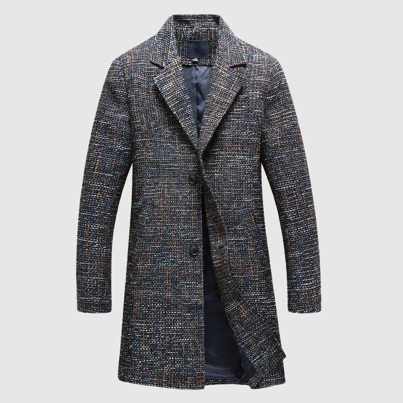 Men’s Wool Coat – Tailored Fit – Notched Lapel – Mid Length – Button Front Formal Wear