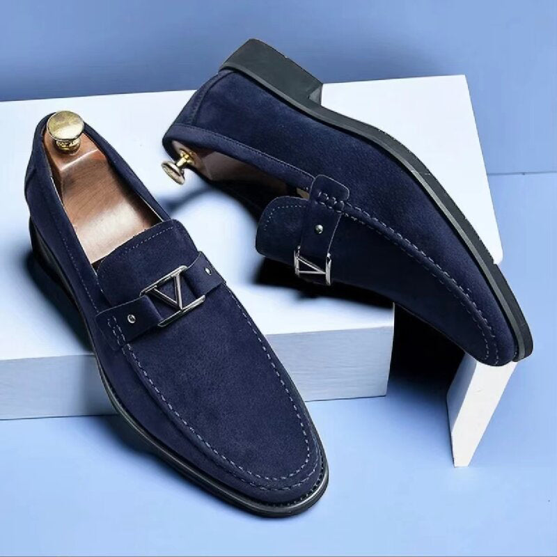 Men’s Suede Loafers – Streamlined Fit – Metal Bit Detail – Slip-On Semi-Formal Style