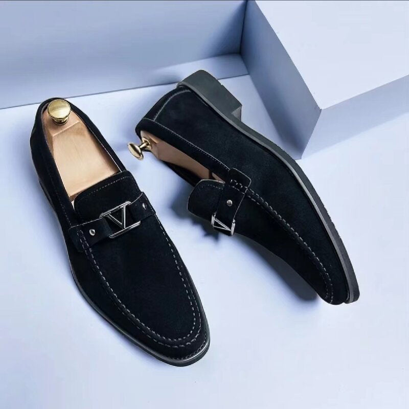 Men’s Suede Loafers – Streamlined Fit – Metal Bit Detail – Slip-On Semi-Formal Style