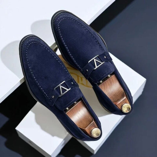 Men’s Suede Loafers – Streamlined Fit – Metal Bit Detail – Slip-On Semi-Formal Style
