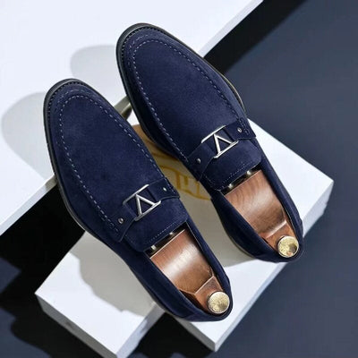 Men’s Suede Loafers – Streamlined Fit – Metal Bit Detail – Slip-On Semi-Formal Style