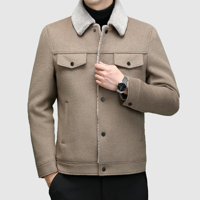 Men’s Jacket – Regular Fit – Wool – Sherpa Lined – Fleece Collar – Button Front