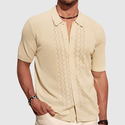 Men’s Knitted Shirt – Relaxed Fit – Soft Knit – Short Sleeve Button-Up Casual Wear