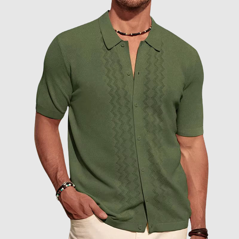 Men’s Knitted Shirt – Relaxed Fit – Soft Knit – Short Sleeve Button-Up Casual Wear