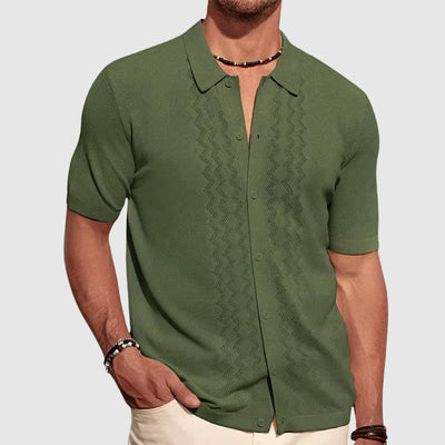Men’s Knitted Shirt – Relaxed Fit – Soft Knit – Short Sleeve Button-Up Casual Wear