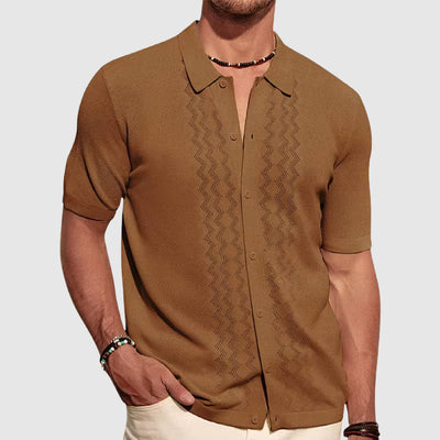 Men’s Knitted Shirt – Relaxed Fit – Soft Knit – Short Sleeve Button-Up Casual Wear