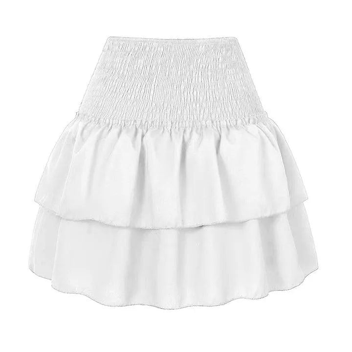 Women's Mini Skirt - High Waist Elastic - Lightweight Flowy Ruffle Hem - Boho Style