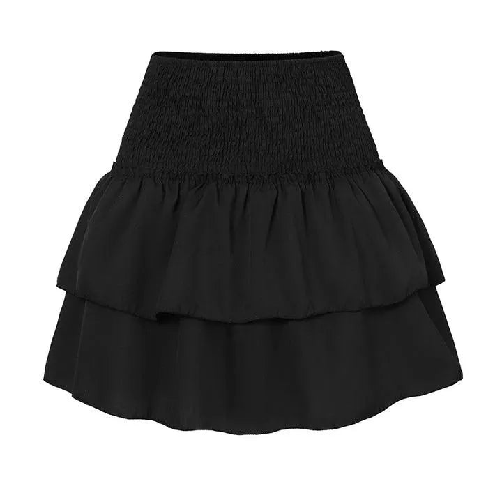 Women's Mini Skirt - High Waist Elastic - Lightweight Flowy Ruffle Hem - Boho Style