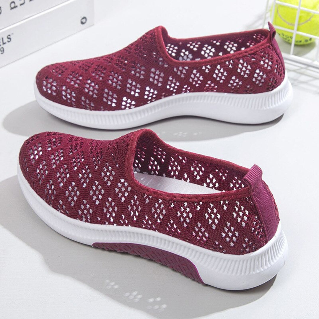 Women's Slip-On Shoes - Breathable Knit Upper - Lightweight Rubber Sole - Casual Comfort