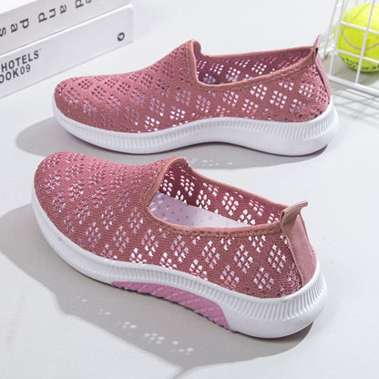 Women's Slip-On Shoes - Breathable Knit Upper - Lightweight Rubber Sole - Casual Comfort