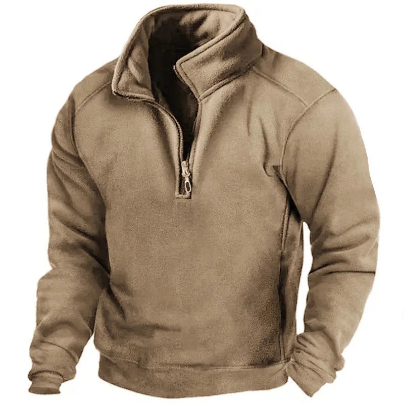 Men's casual half-zip sweatshirt with stand-up collar