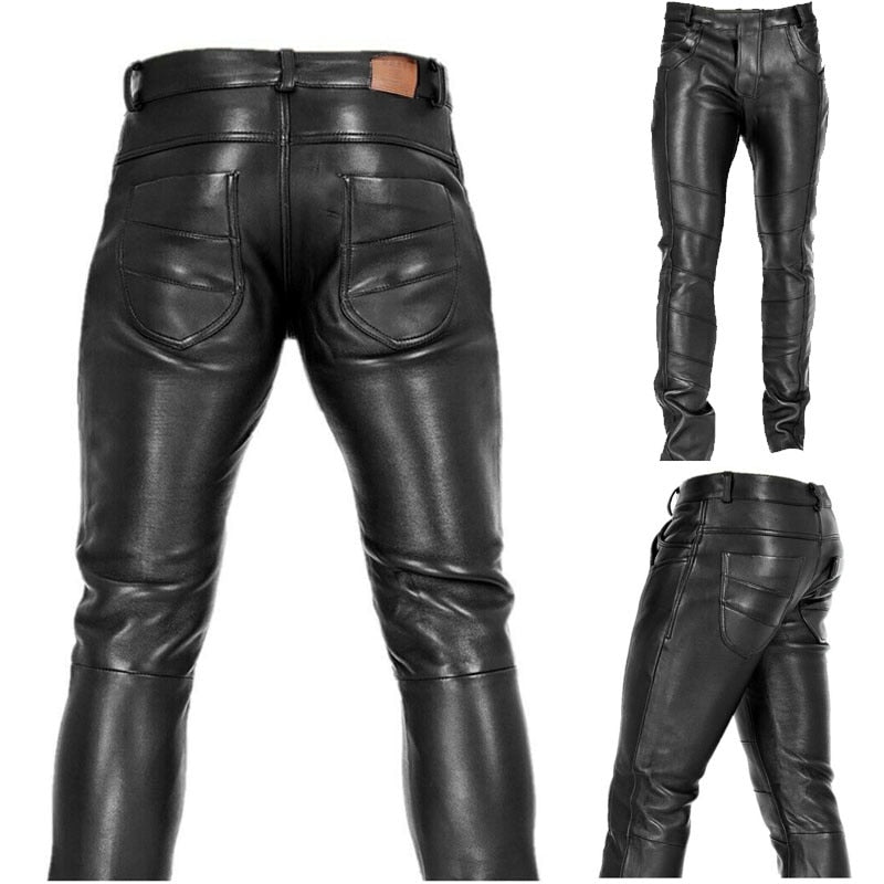 Tough PU leather pants men's