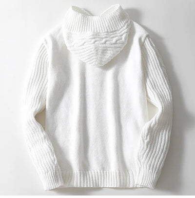 Men’s Hooded Cardigan – Relaxed Fit – Wool Knit – Cable Pattern Open Front