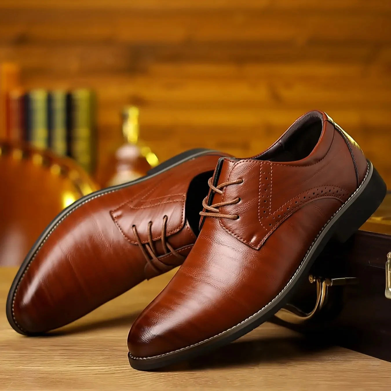 Men’s Leather Oxford Shoes – Classic Lace-Up – Formal Brogue Detailing