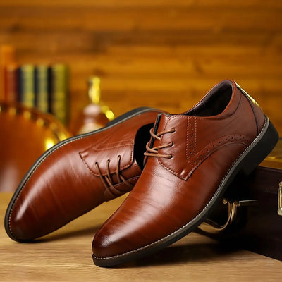 Men’s Leather Oxford Shoes – Classic Lace-Up – Formal Brogue Detailing