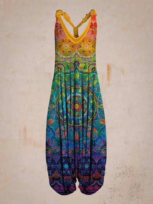 Women's Bohemian Jumpsuit - Halter Neck - Loose Fit - Harem Style - Full Length